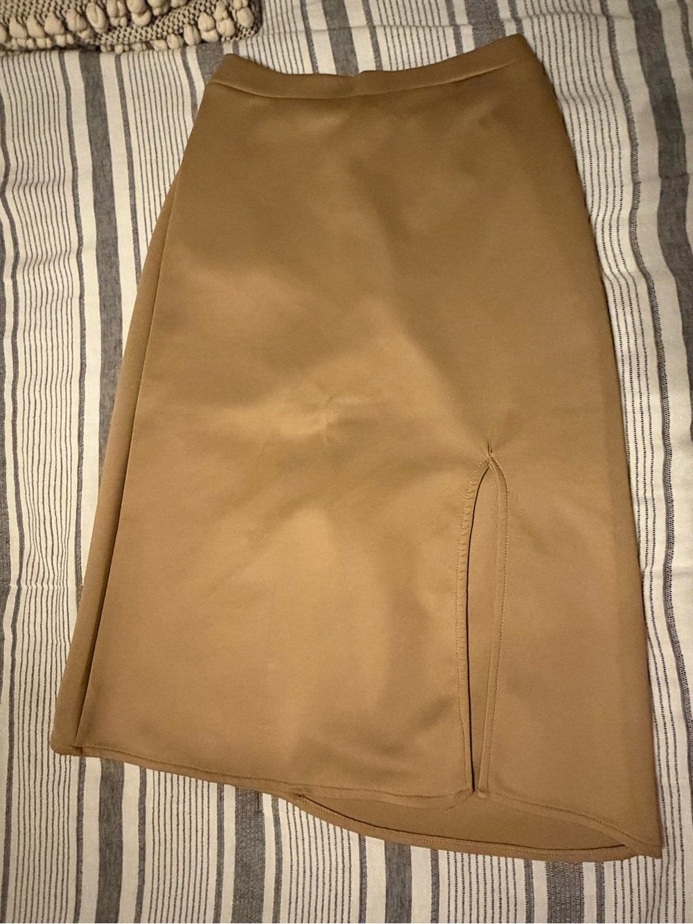 Tailored Camel Midi Skirt with Front Slit